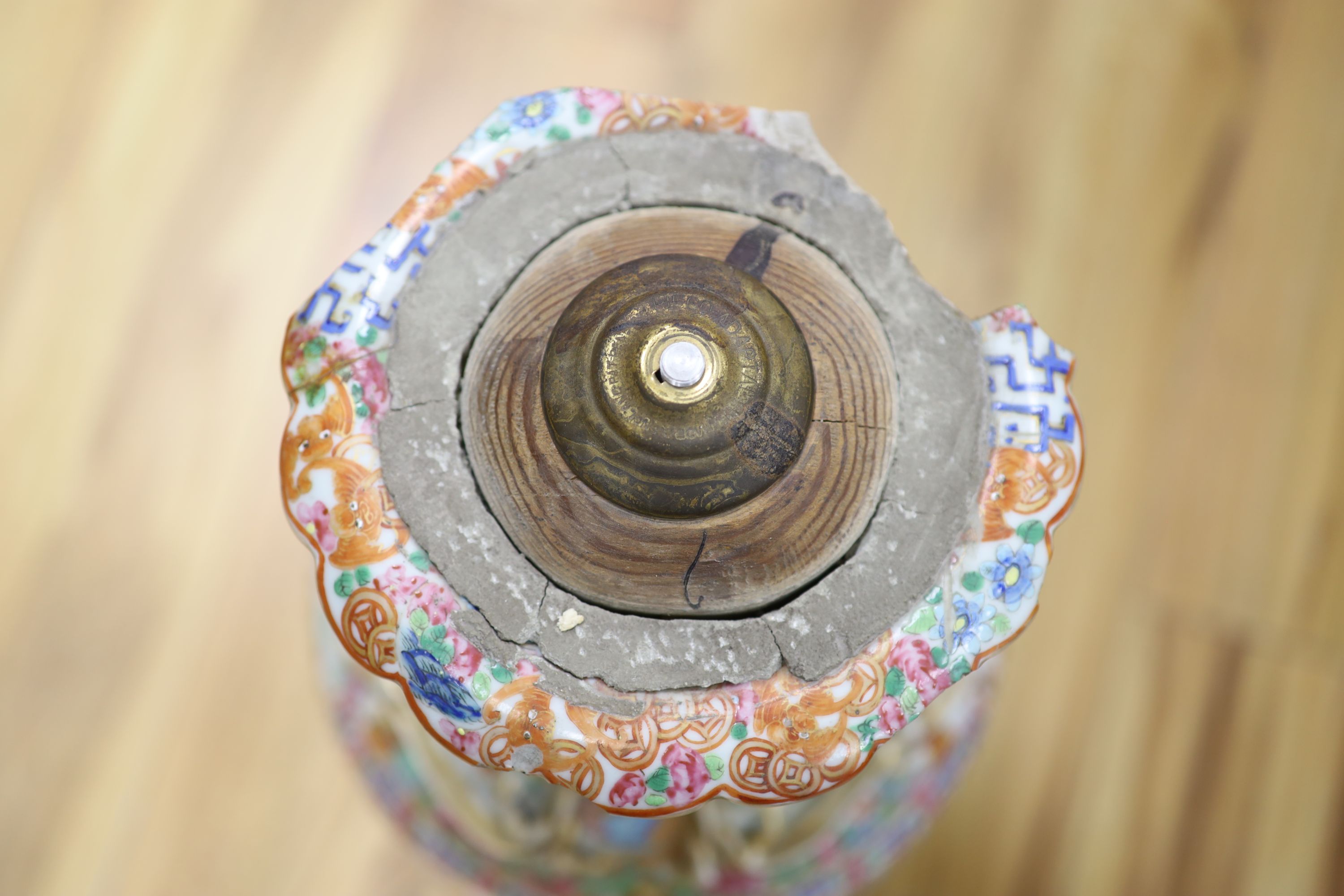A large Chinese famille rose vase, Daoguang, mounted as a lamp, height 62cm